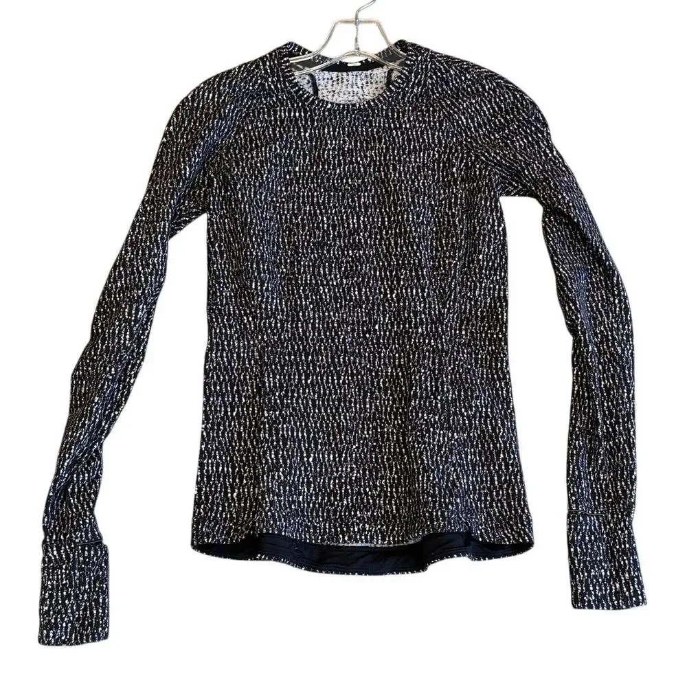 Lululemon Runderful Long Sleeve Knotted Jacquard Black White Women Size XS